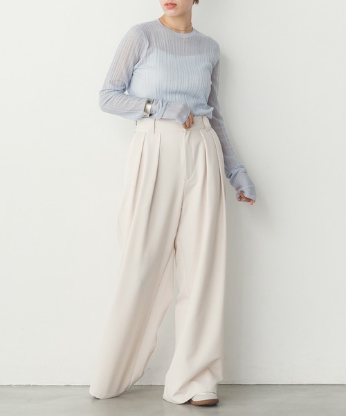 hunch(ハンチ)の「【WEB限定/別注】ランダムリブ シアートップス(ニット/セーター・レディース・ベージュ/ブラック/ライトブルー/オフホワイト/グレー・FREE)」の15枚目の写真