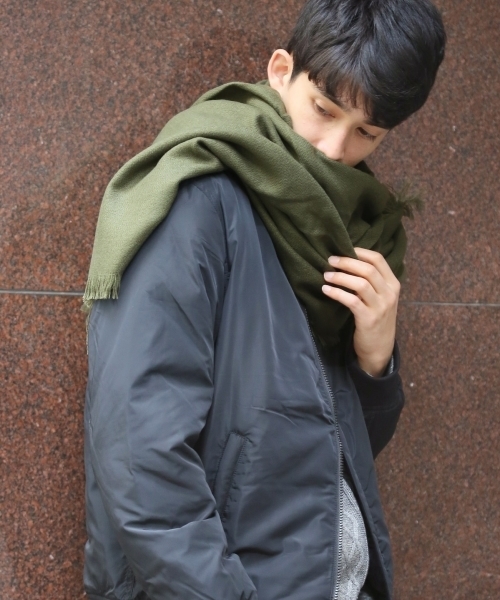 RAGEBLUE（レイジブルー）の「フリンジショールマフラー/570457（マフラー・メンズ・ブラック/グレー系その他/オリーブ・FREE）」の3枚目の写真