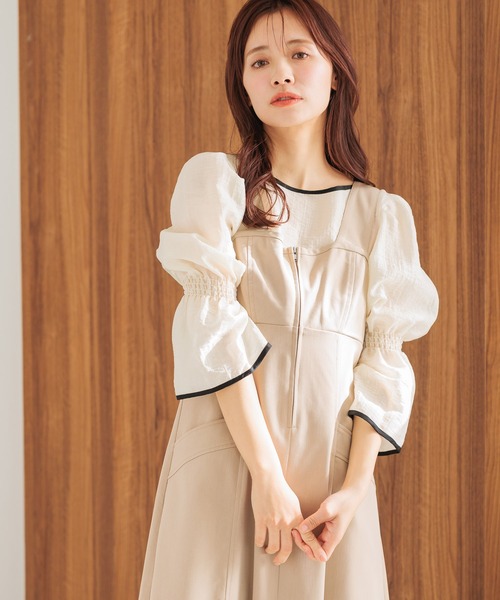 【新品タグ付き】mysty woman バイカラー2WAYブラウス　ブルーグレー mysty woman｜バイカラー7分袖ブラウス | Rakuten Fashion(楽天