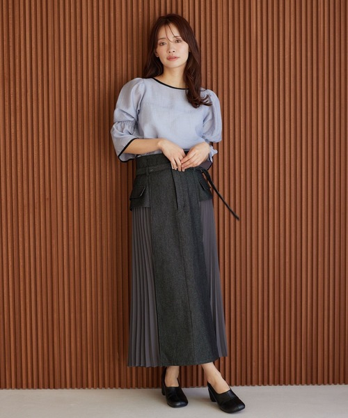 mysty woman（ミスティウーマン）の「バイカラー7分袖ブラウス　320396（シャツ/ブラウス・レディース・ブラック/アイボリー/グレイッシュブルー・FREE）」の6枚目の写真