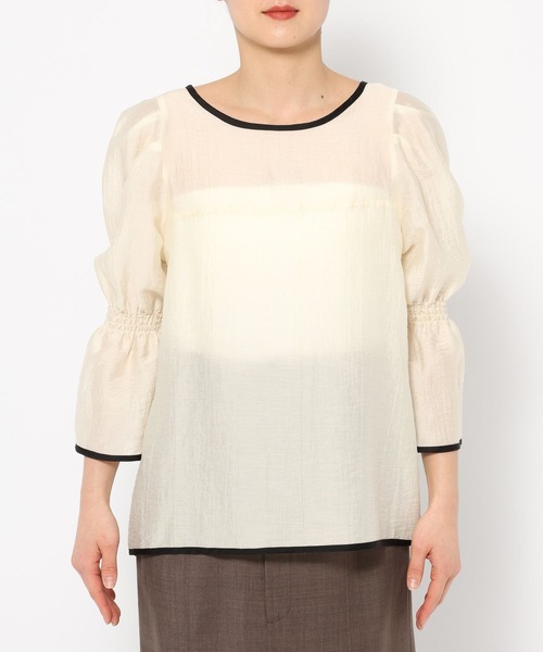 mysty woman（ミスティウーマン）の「バイカラー7分袖ブラウス　320396（シャツ/ブラウス・レディース・ブラック/アイボリー/グレイッシュブルー・FREE）」の8枚目の写真