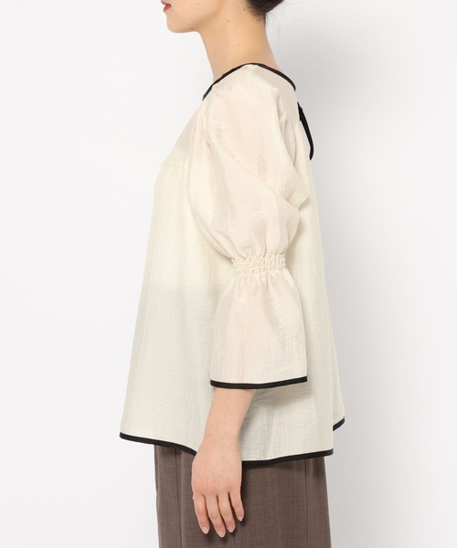 mysty woman（ミスティウーマン）の「バイカラー7分袖ブラウス　320396（シャツ/ブラウス・レディース・ブラック/アイボリー/グレイッシュブルー・FREE）」の9枚目の写真