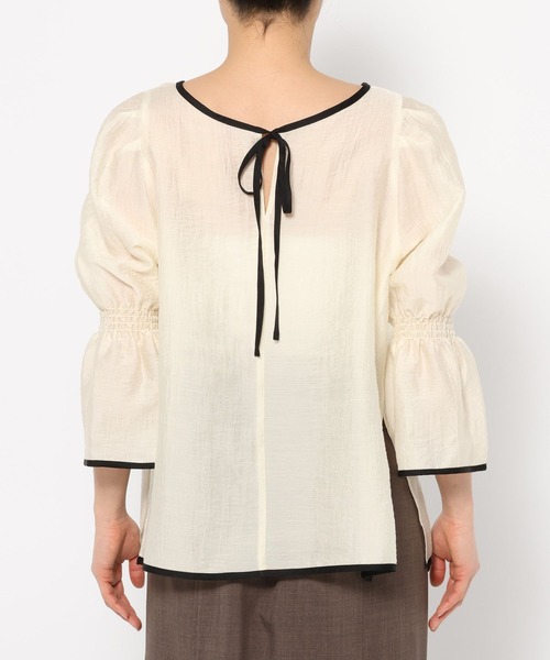 mysty woman（ミスティウーマン）の「バイカラー7分袖ブラウス　320396（シャツ/ブラウス・レディース・ブラック/アイボリー/グレイッシュブルー・FREE）」の10枚目の写真