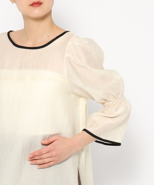 mysty woman（ミスティウーマン）の「バイカラー7分袖ブラウス　320396（シャツ/ブラウス・レディース・ブラック/アイボリー/グレイッシュブルー・FREE）」の12枚目の写真