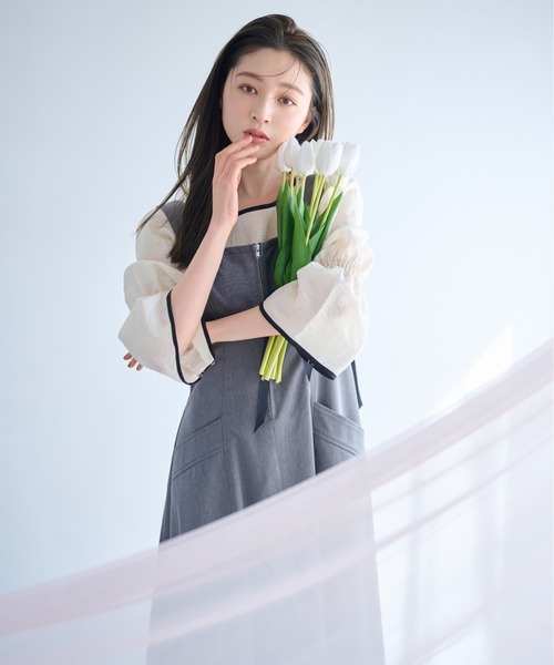 mysty woman（ミスティウーマン）の「バイカラー7分袖ブラウス　320396（シャツ/ブラウス・レディース・ブラック/アイボリー/グレイッシュブルー・FREE）」の18枚目の写真