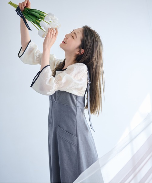 mysty woman（ミスティウーマン）の「バイカラー7分袖ブラウス　320396（シャツ/ブラウス・レディース・ブラック/アイボリー/グレイッシュブルー・FREE）」の19枚目の写真