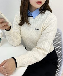 INGNI | シャツ襟付／配色ロゴケーブルニット(ニット/セーター)