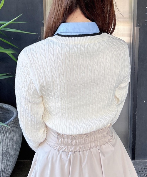 INGNI（イング）の「シャツ襟付／配色ロゴケーブルニット（ニット/セーター・レディース・グレー/アイボリー/ネイビー・M）」の7枚目の写真