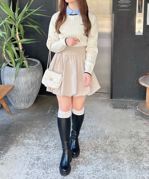 INGNI（イング）の「シャツ襟付／配色ロゴケーブルニット（ニット/セーター・レディース・グレー/アイボリー/ネイビー・M）」の8枚目の写真