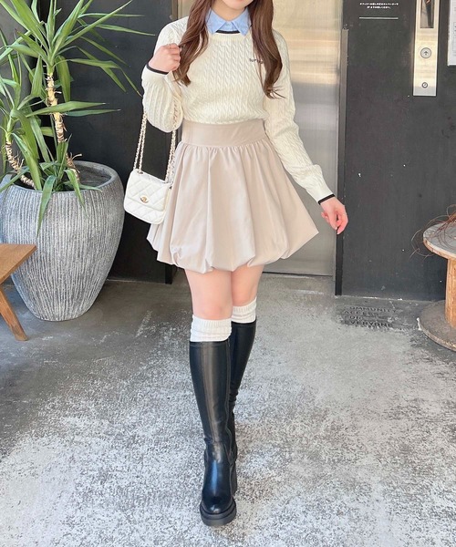 INGNI（イング）の「シャツ襟付／配色ロゴケーブルニット（ニット/セーター・レディース・グレー/アイボリー/ネイビー・M）」の9枚目の写真