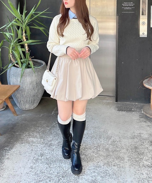 INGNI（イング）の「シャツ襟付／配色ロゴケーブルニット（ニット/セーター・レディース・グレー/アイボリー/ネイビー・M）」の10枚目の写真