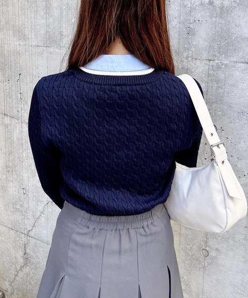 INGNI（イング）の「シャツ襟付／配色ロゴケーブルニット（ニット/セーター・レディース・グレー/アイボリー/ネイビー・M）」の20枚目の写真