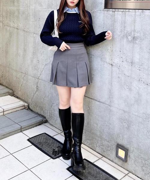 INGNI（イング）の「シャツ襟付／配色ロゴケーブルニット（ニット/セーター・レディース・グレー/アイボリー/ネイビー・M）」の22枚目の写真