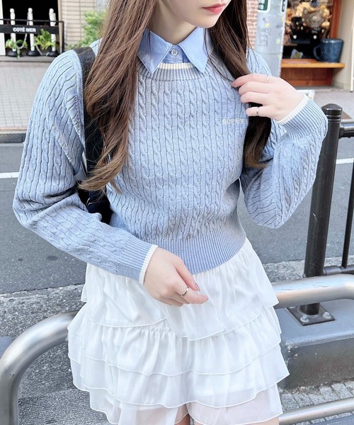 INGNI（イング）の「シャツ襟付／配色ロゴケーブルニット（ニット/セーター・レディース・グレー/アイボリー/ネイビー・M）」の11枚目の写真