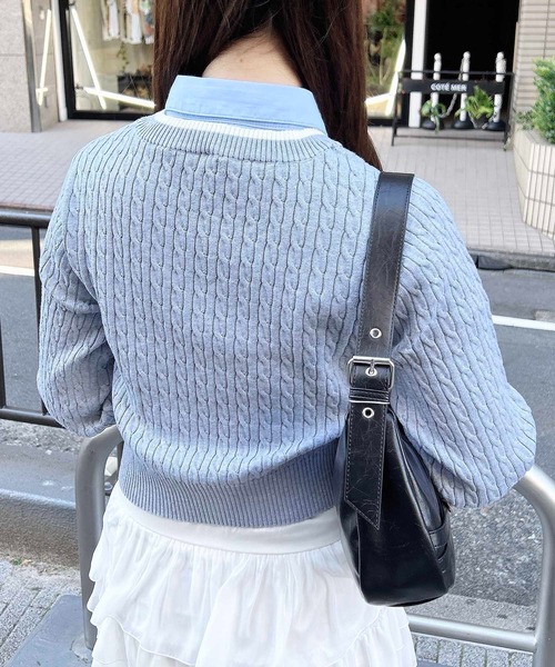 INGNI（イング）の「シャツ襟付／配色ロゴケーブルニット（ニット/セーター・レディース・グレー/アイボリー/ネイビー・M）」の14枚目の写真