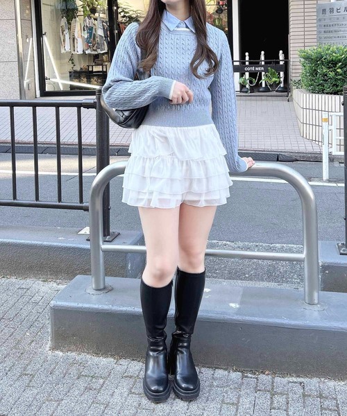 INGNI（イング）の「シャツ襟付／配色ロゴケーブルニット（ニット/セーター・レディース・グレー/アイボリー/ネイビー・M）」の16枚目の写真