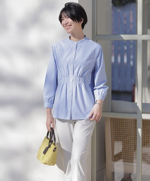 J.PRESS(ジェイプレス)の「【洗える・接触冷感・UVケア】エステネージュストライプ シャーリング ブラウス(シャツ/ブラウス・レディース・サックスブルー系1/ライトグレー系1/ブルー系1/ネイビー系3・T15/T13)」の5枚目の写真