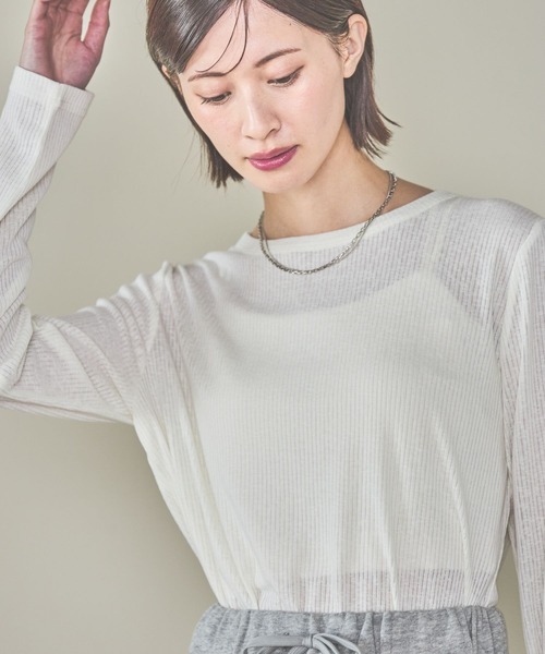 LAKOLE(ラコレ)の「シアーテレコ長袖T / 291829(Tシャツ/カットソー・レディース・イエロー/オフホワイト/ブラック/グレー・FREE)」の2枚目の写真