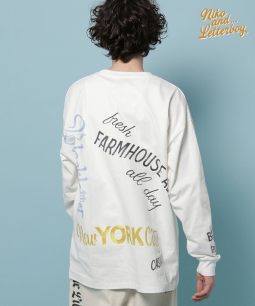 L 白 ボーイフレンド ニコアンド コラボ Tシャツ ボーイフレンド
