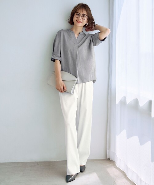 自由区（ジユウク）の「LIPストレッチワイドストレート パンツ（その他パンツ・レディース・ベージュ系/アイボリー系/ブラック系・44/46）」の4枚目の写真