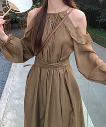 Teem Store | フリルオープンショルダーロングワンピース(ワンピース)