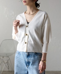 each | ゴールドボタンスポンディツシュVネックカーデ(カーディガン/ボレロ)