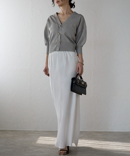 each（イーチ）の「ゴールドボタンスポンディツシュVネックカーデ（カーディガン/ボレロ・レディース・ネイビー/グレー/グリーン/ホワイト/ブラウン・FREE）」の17枚目の写真