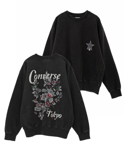 CONVERSE TOKYO（コンバーストウキョウ）の「PIGMENT DYE FLOWER LOGO SWEAT（スウェット・レディース・グレー/ピンク/ブラック・MEDIUM/SMALL）」の2枚目の写真