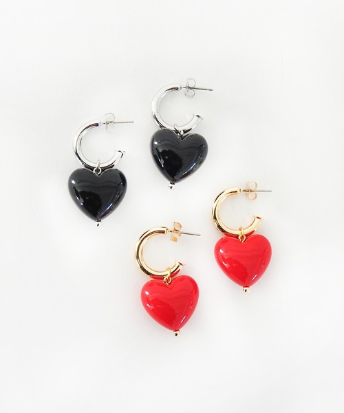 Casselini（キャセリーニ）の「Casselini(キャセリーニ)ハートフープピアス（ピアス（両耳用）・レディース・ブラック/レッド・FREE）」の10枚目の写真