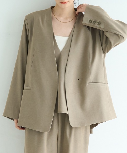 セール】ノーカラーツイルジャケット（ノーカラージャケット