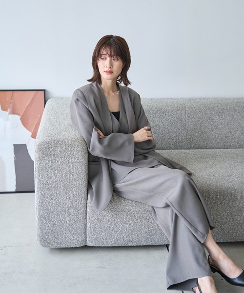 セール】ノーカラーツイルジャケット（ノーカラージャケット