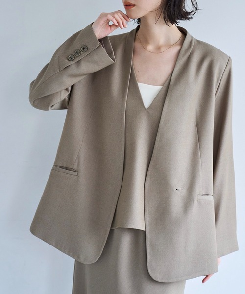 セール】ノーカラーツイルジャケット（ノーカラージャケット