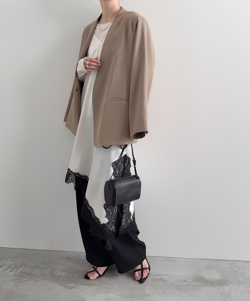 meilmada（メイルマダ）の「ノーカラーツイルジャケット（ノーカラージャケット・レディース・ベージュ/ネイビー/グレー/ネイビー系1/ベージュ系1・FREE）」の9枚目の写真