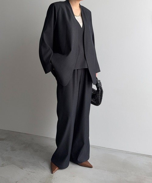 meilmada（メイルマダ）の「ノーカラーツイルジャケット（ノーカラージャケット・レディース・ベージュ/ネイビー/グレー/ネイビー系1/ベージュ系1・FREE）」の13枚目の写真