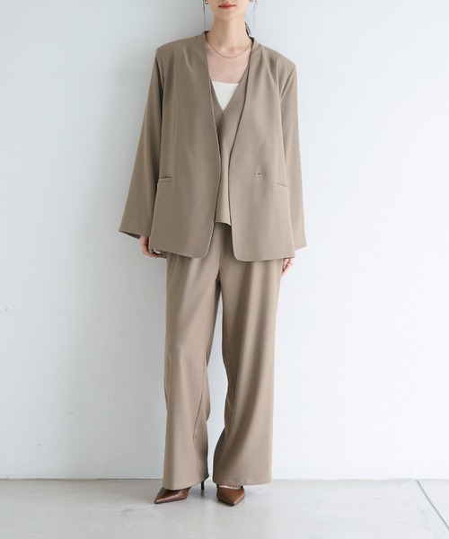 meilmada（メイルマダ）の「ノーカラーツイルジャケット（ノーカラージャケット・レディース・ベージュ/ネイビー/グレー/ネイビー系1/ベージュ系1・FREE）」の14枚目の写真