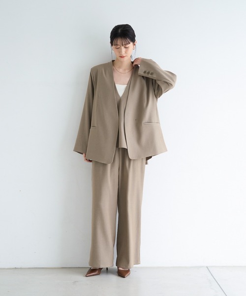 meilmada（メイルマダ）の「ノーカラーツイルジャケット（ノーカラージャケット・レディース・ベージュ/ネイビー/グレー/ネイビー系1/ベージュ系1・FREE）」の15枚目の写真