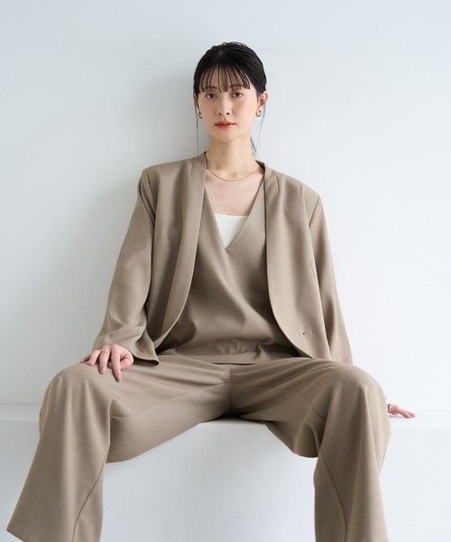 meilmada（メイルマダ）の「ノーカラーツイルジャケット（ノーカラージャケット・レディース・ベージュ/ネイビー/グレー/ネイビー系1/ベージュ系1・FREE）」の19枚目の写真