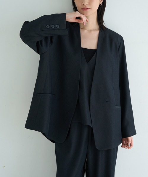 meilmada（メイルマダ）の「ノーカラーツイルジャケット（ノーカラージャケット・レディース・ベージュ/ネイビー/グレー/ネイビー系1/ベージュ系1・FREE）」の10枚目の写真