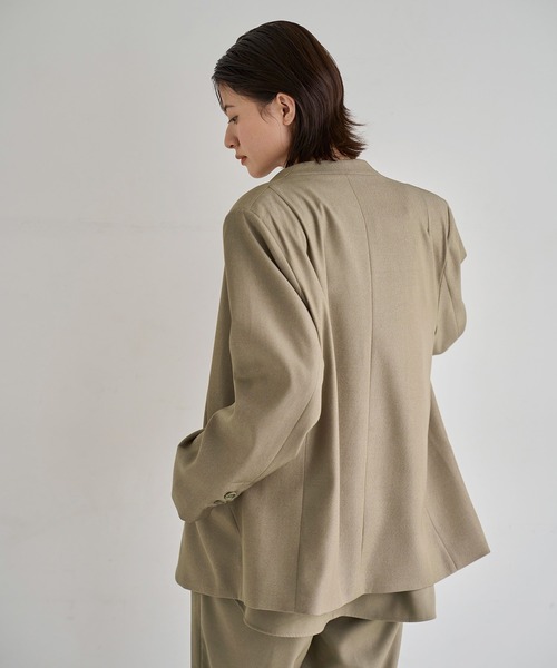 セール】ノーカラーツイルジャケット（ノーカラージャケット