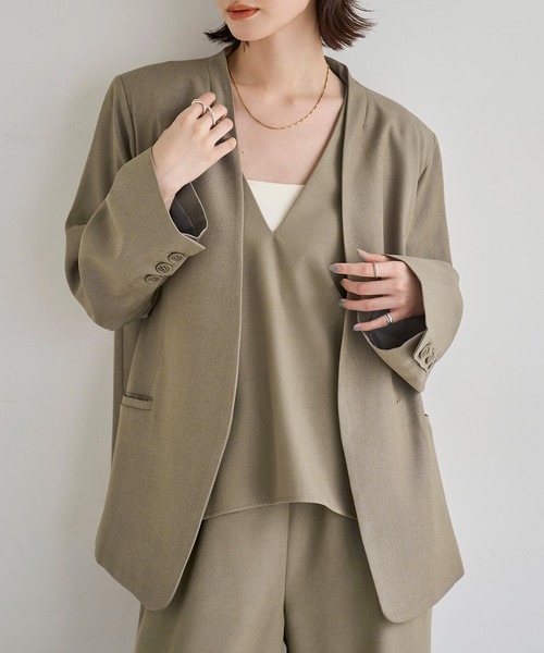 セール】ノーカラーツイルジャケット（ノーカラージャケット