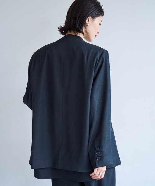 新品　TELMA(テルマ)　ノーカラージャケット　ネイビー Oggiコラボ 2Wayストレッチツイル ノーカラージャケット 紺