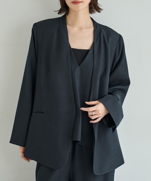 meilmada ノーカラーツイルジャケット　mさま専用 meilmada ジャケット ノーカラージャケット ノーカラーツイル