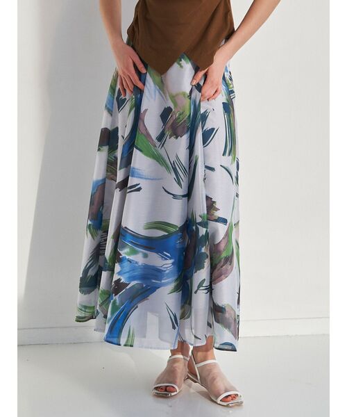 ELENDEEK（エレンディーク）の「ペインティングパターンフレアスカート（スカート・レディース・グリーン/ブラック・01/02）」の3枚目の写真