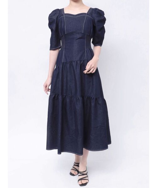 カルナムール　ワンピース セール】WAIST SHAPE DENIM OP/ウエスシェイプデニムワンピース