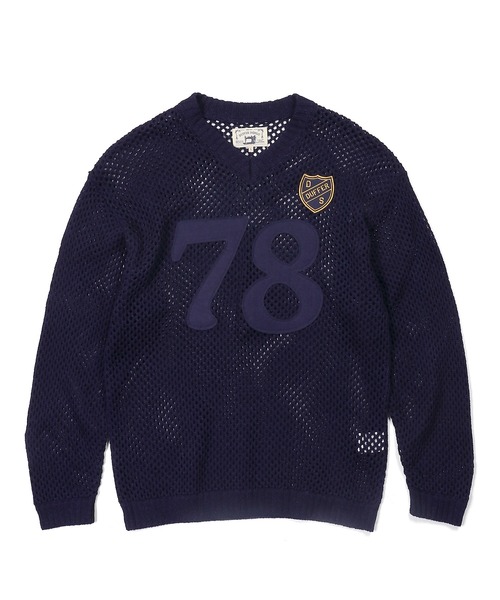 セール】[INDIGO LABEL] INDIGO MESH NUMBERING V NECK KNIT