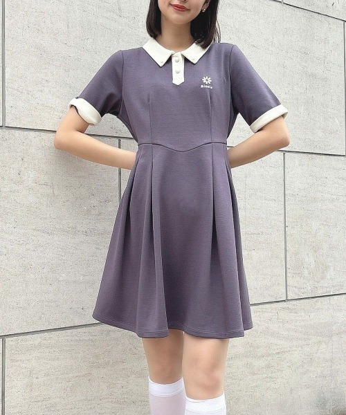 F i.n.t(フィント)の「クレリックダンボールニットワンピース/ fint フィント(ワンピース・レディース・ライトピンク/チャコールグレー・FREE)」の2枚目の写真