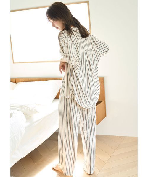 SNIDEL HOME ストライプカット開襟シャツ セール】ストライプカット開襟シャツ（ルームウェア/パジャマ