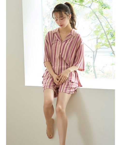 SNIDEL HOME ストライプカット開襟シャツ セール】ストライプカット開襟シャツ（ルームウェア/パジャマ