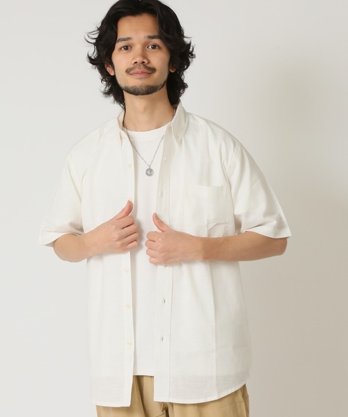 ARCADE(アーケード)の「通気性、吸水性の良い インド綿 コットン100% 半袖 ボタンダウンシャツ(シャツ/ブラウス・メンズ・ベージュ/ネイビー/オレンジ/ホワイト/ブルー・M/L/LL)」の2枚目の写真