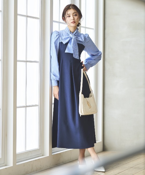 AND COUTURE（アンドクチュール）の「ヨーク切替リボンタイワンピース（ワンピース・レディース・ネイビー/チャコールグレー/イエロー・FREE）」の8枚目の写真